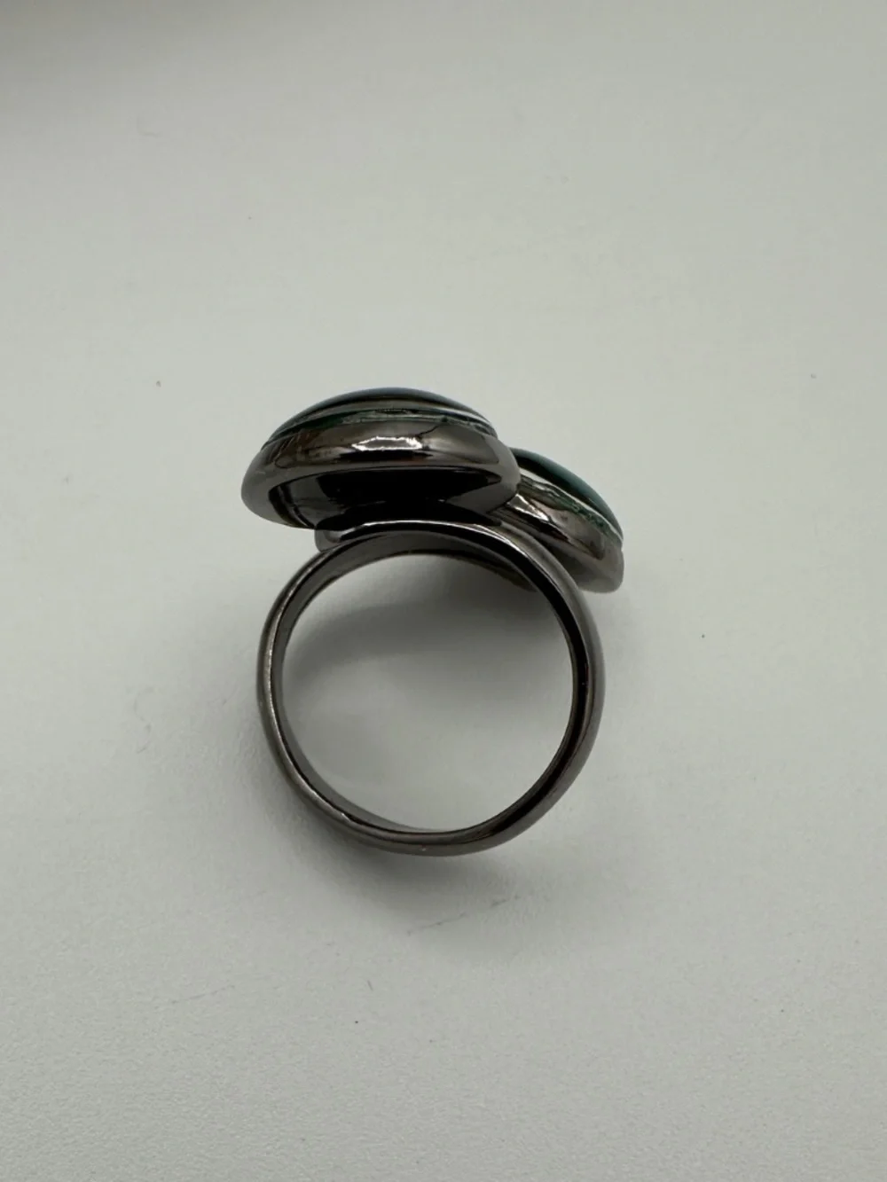 Adjustable Bypass Ring Dual-Cabochon Design Upcycled Green Circuit Boards
